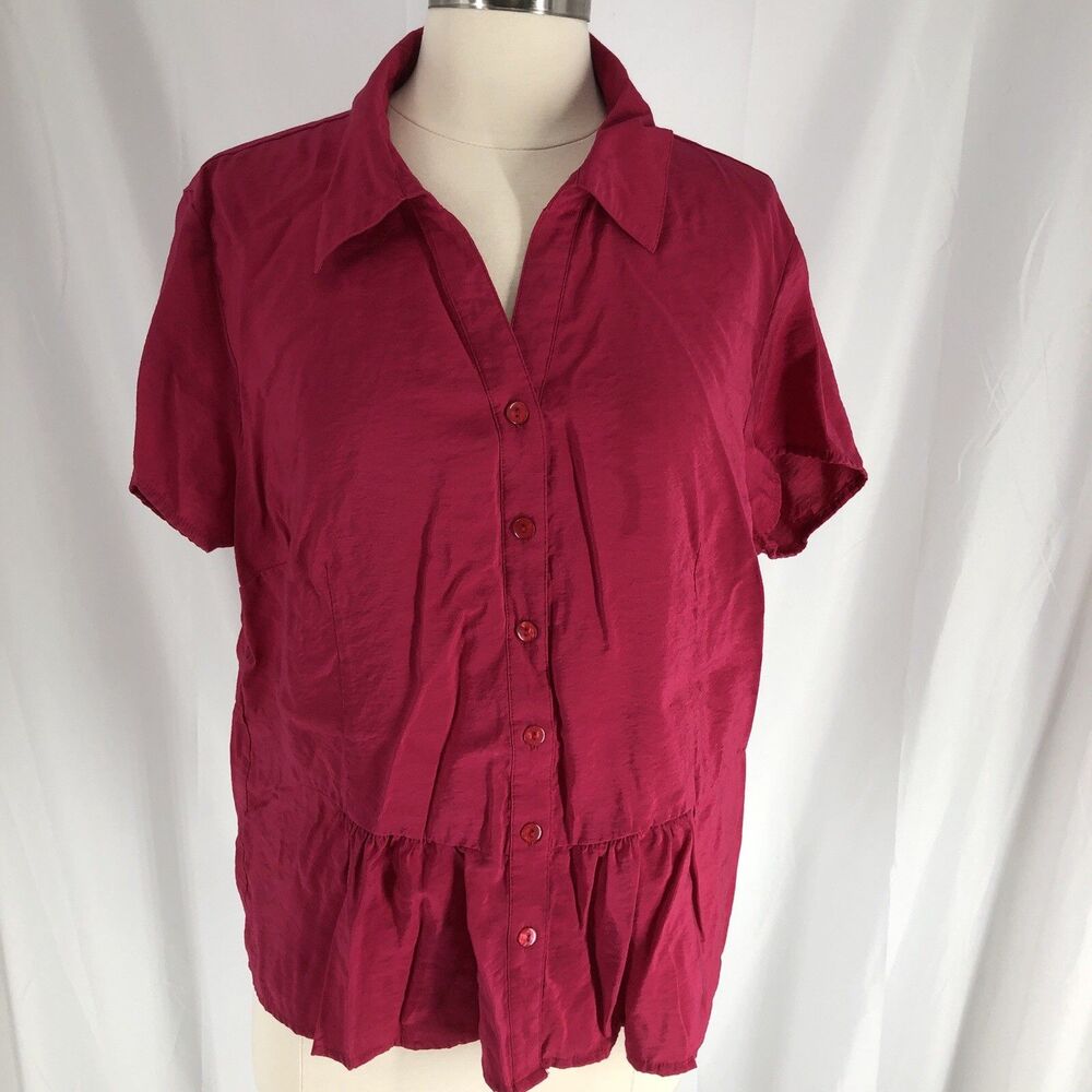 Coldwater Creek Short Sleeve Button Down Blouse Pink XL